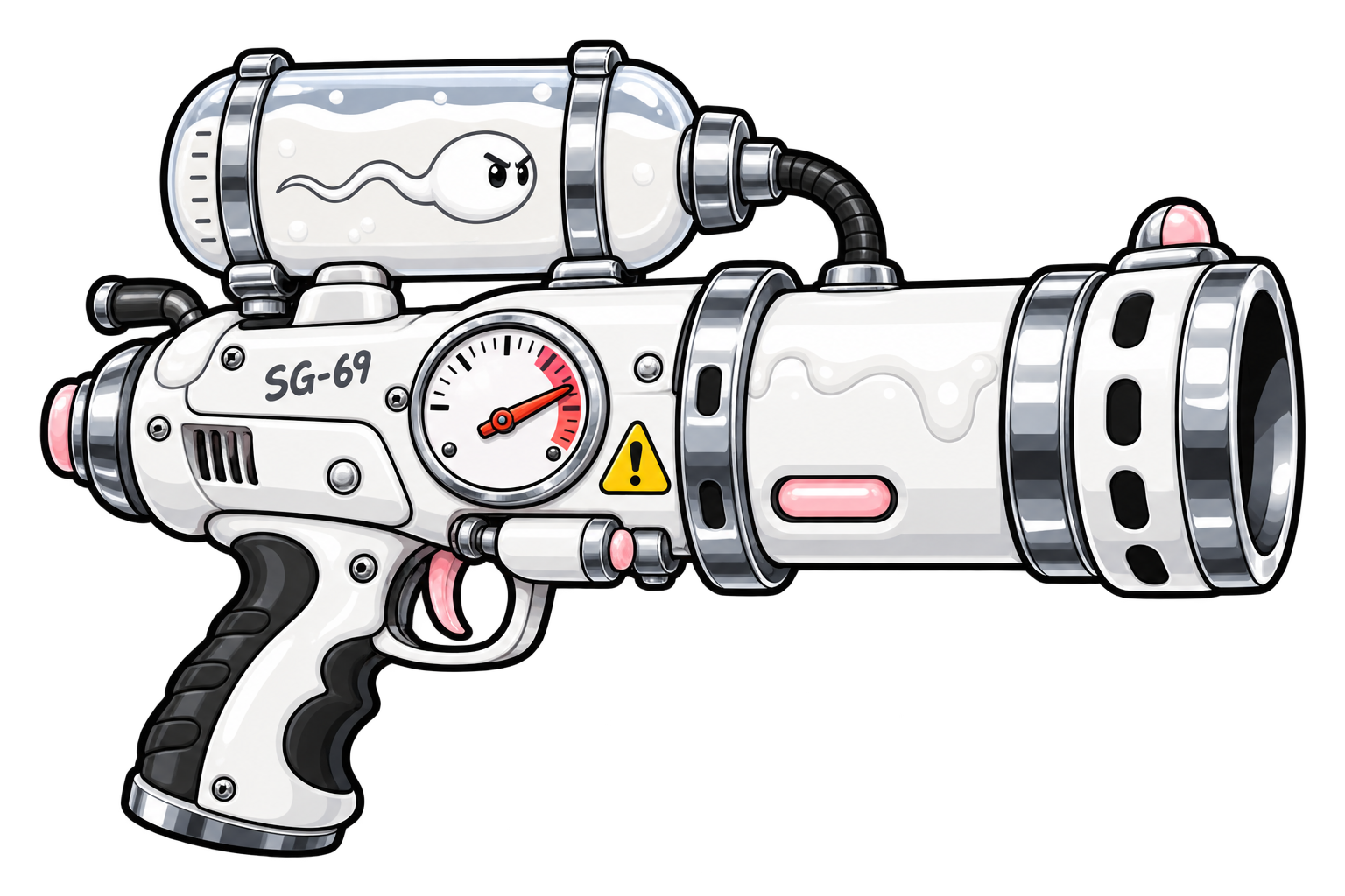 White cartoon sperm gun with a liquid reservoir